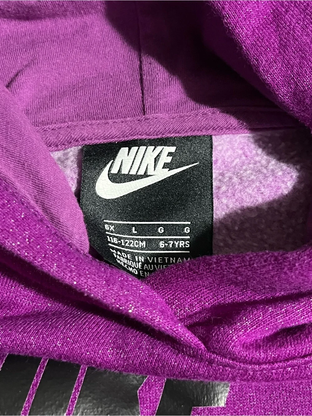 Nike Kids Hooded Sweatshirt in Vibrant Purple with Black Logo Girls Size 6X